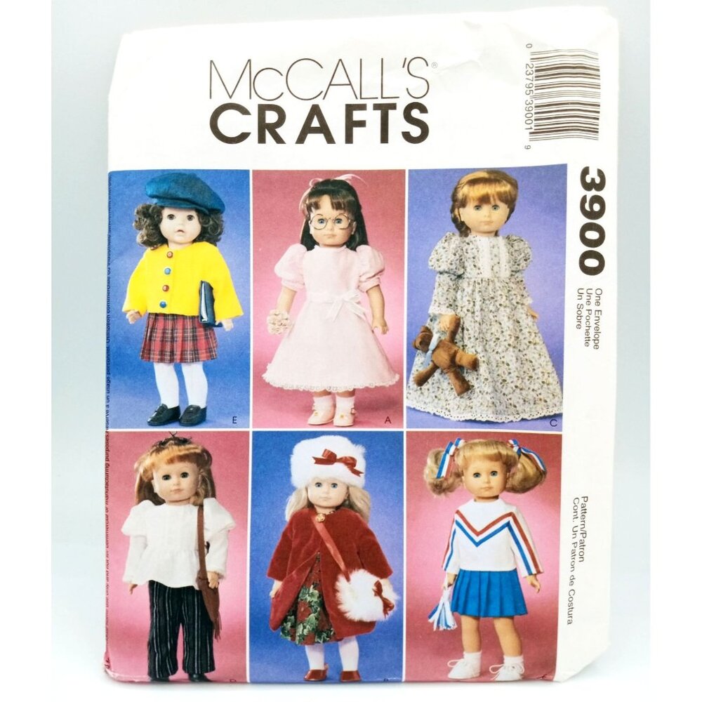 McCalls Crafts Pattern 3900 18 Inch Doll Wardrobe Clothing Vintage 2002 Uncut